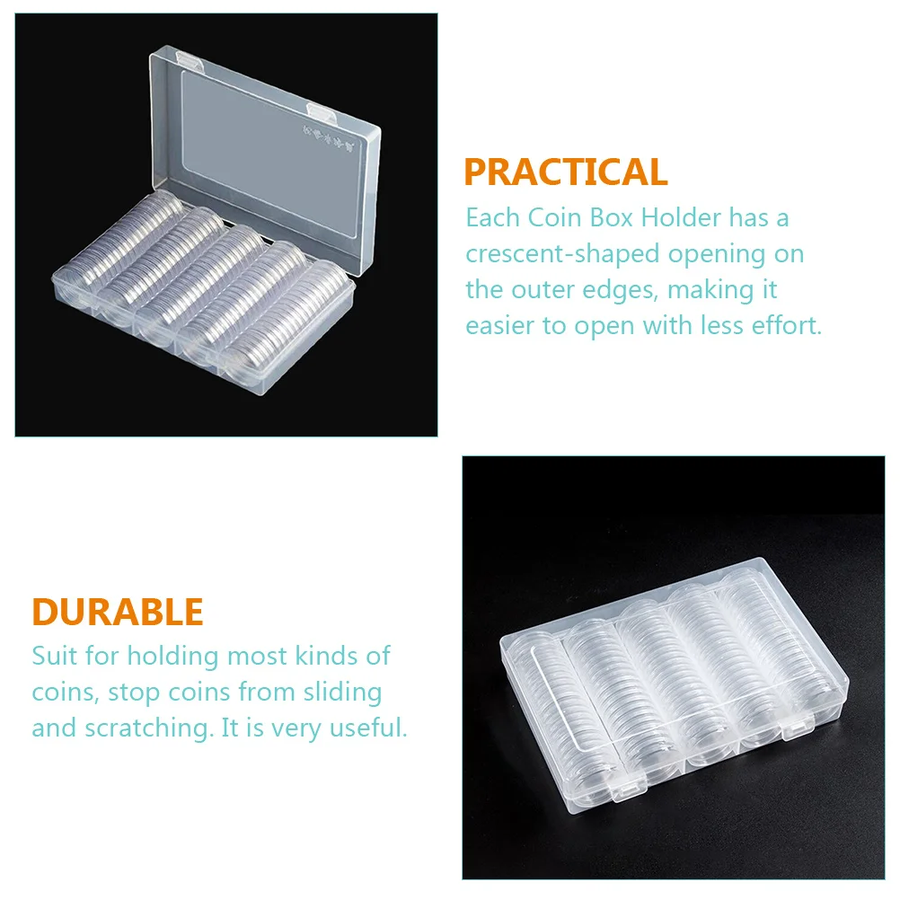 

1 set Storage Box Holders for Collectors Clear Plastic Organizer Capsule Case Protective Coin Box Dust-Proof Oxidation-Resistant