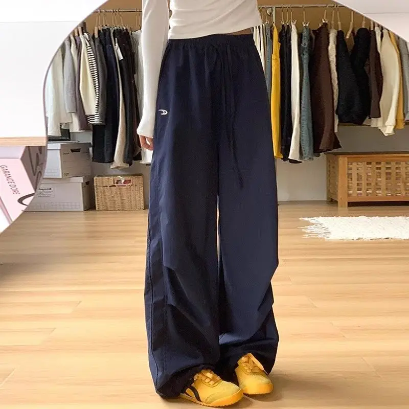 

Loose Straight Leg Cargo Pants Women's Summer Autumn New Style Loose Wide Leg Casual Quick Dry Fashionable Thin Embroidered