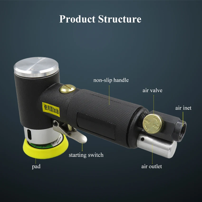 YC lijadora neumática, pulidora de codo y 3 pulgadas de 2 pulgadas de aire, máquina de lijado excéntrica, herramienta de pulido concéntrico, herramienta de encerado