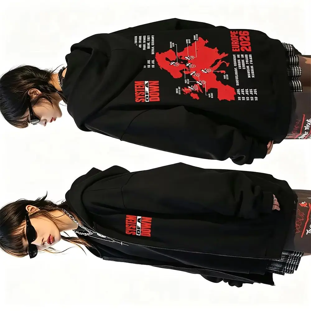 System of A Down Tour 2026 Zipper Hoodie Men Vintage Rock Oversized Zip Up Jacket 90s Alternative Metal Merch Zip Up Sweatshirt
