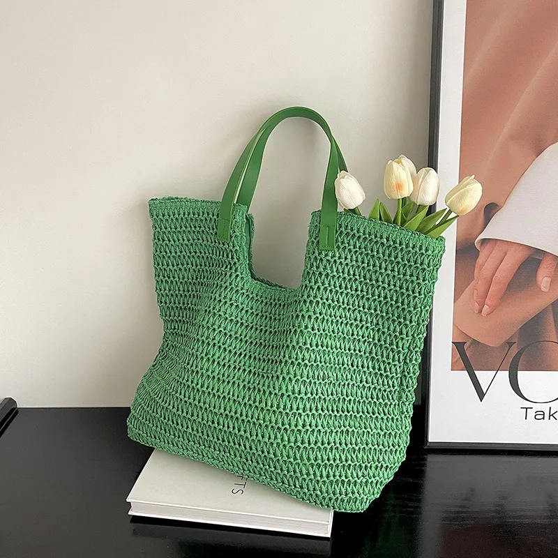 Women Handbag Shoulder Bags Grass Straw Woven Casual Large Capacity Ladies Top-Handle Girl Purses Commuter Totes Bucket Packs