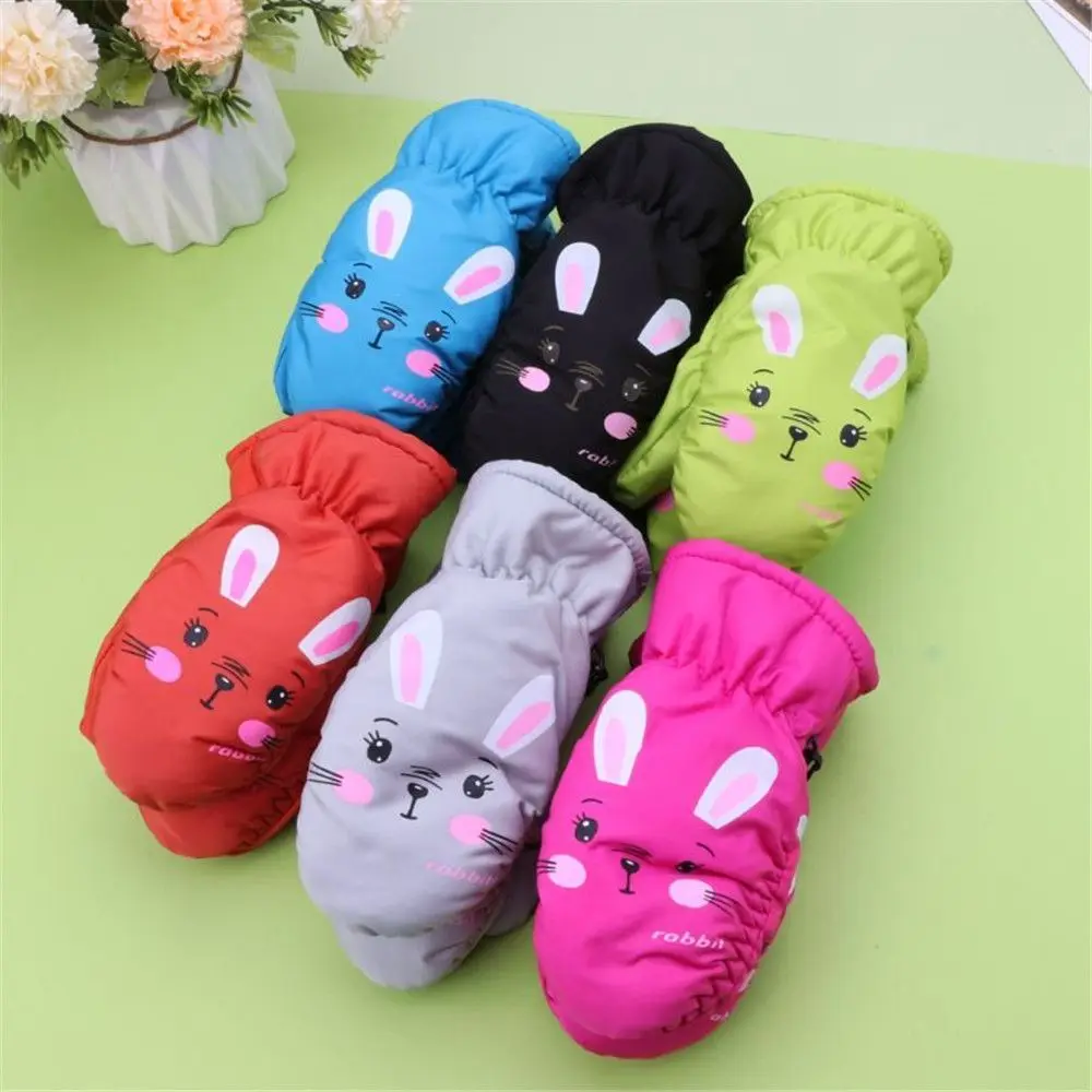 0-5 Years Old Children Boys Girls Cartoon Rabbit Windproof Kids Ski Gloves Waterproof Thick Warm Sports Mittens