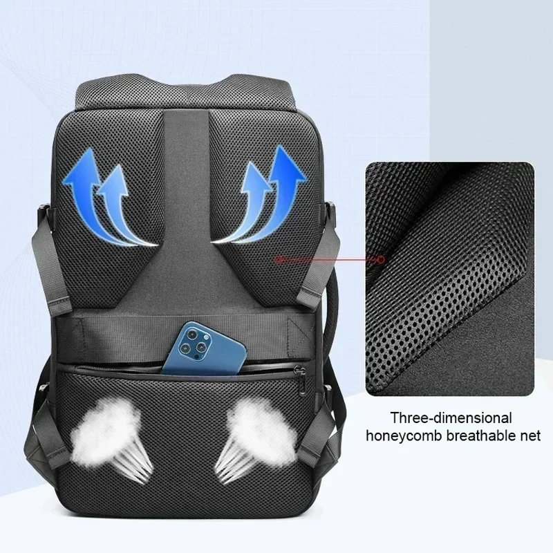 Large Capacity Expandable Airbag Backpack for Men Vacuum Storage Travel Backpacks 15.6 Inch Waterproof USB Laptop Business Bag