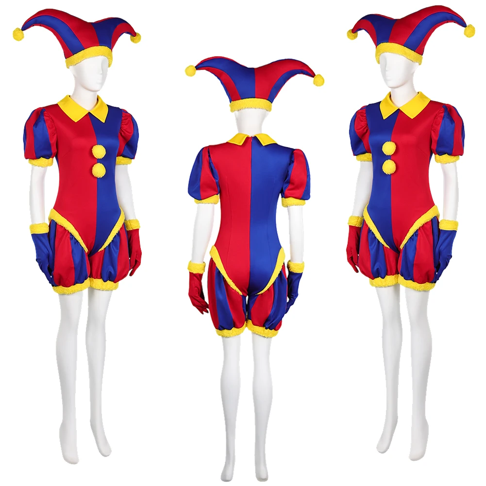 Pomni Cosplay Kids Girs Role Play Cartoon TV Magical Clown Costume Women Fantasy Fancy Dress Up Party Clothes