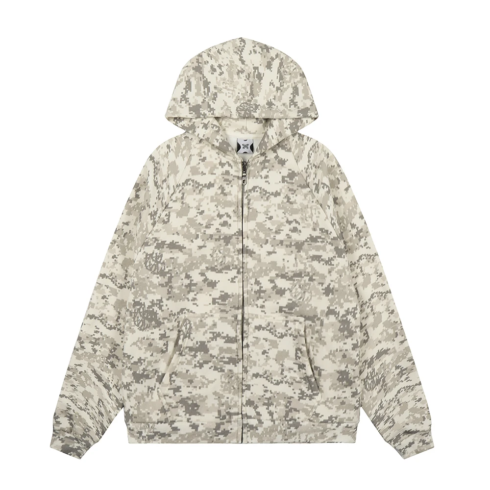 

Камуфляжные худи на молнии в стиле стритвир для мужчин и женщин, кардиганы, свободные хлопковые свитшоты в стиле хип-хоп, куртки оверсайз