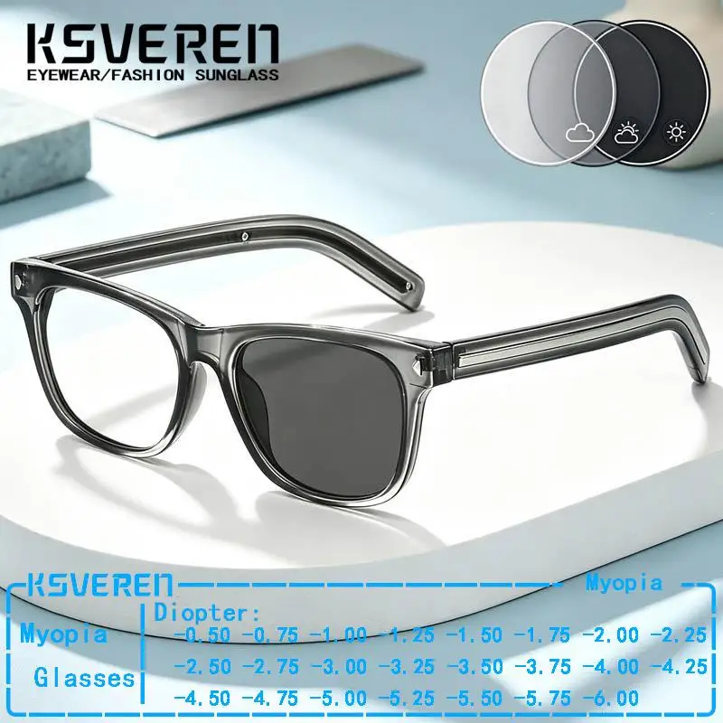 Trendy New Photochromic Myopia Glasses Men Women Square Prescription Optical Eyeglasses Clear Lenses Outdoor Sun Color Changing
