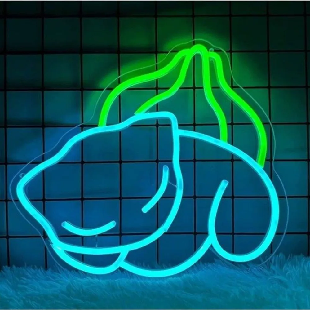 Bulbasaur-Leuchtreklame für Wanddekoration, einstellbare Helligkeit, USB-betrieben, für Schlafzimmer, Spielzimmer, Männerhöhle, Geburtstagsparty-Dekoration