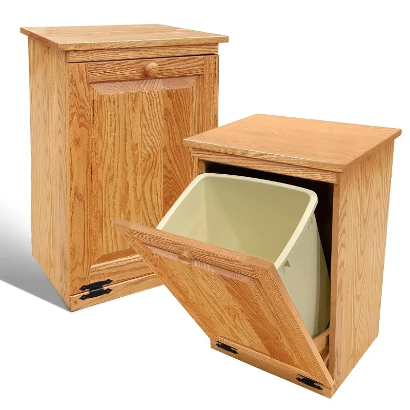 Peaceful Classics Wooden Oak Tilt Out Trash Cabinet，Pull Out Cabinet, Decorative Trash Bin for Kitchen, Bedroom