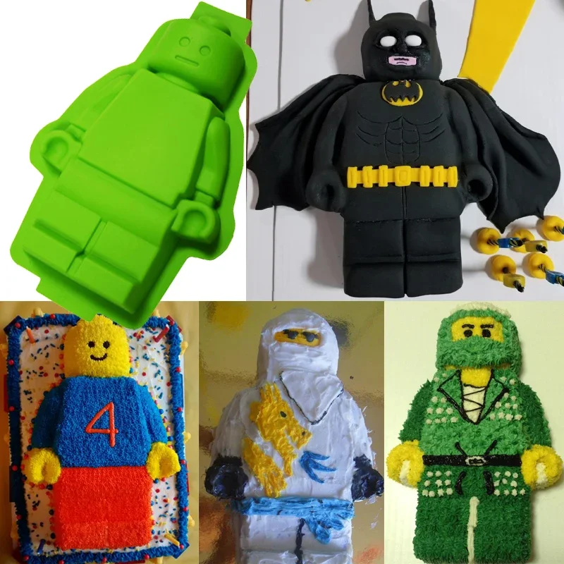 ซิลิโคนขนาดใหญ่ Minifigure เค้กหุ่นยนต์ Breakable ช็อกโกแลตแม่พิมพ์ DIY Moule ถาดอบสําหรับเด็กวันเกิด Party Pastry อุปกรณ์เสริม