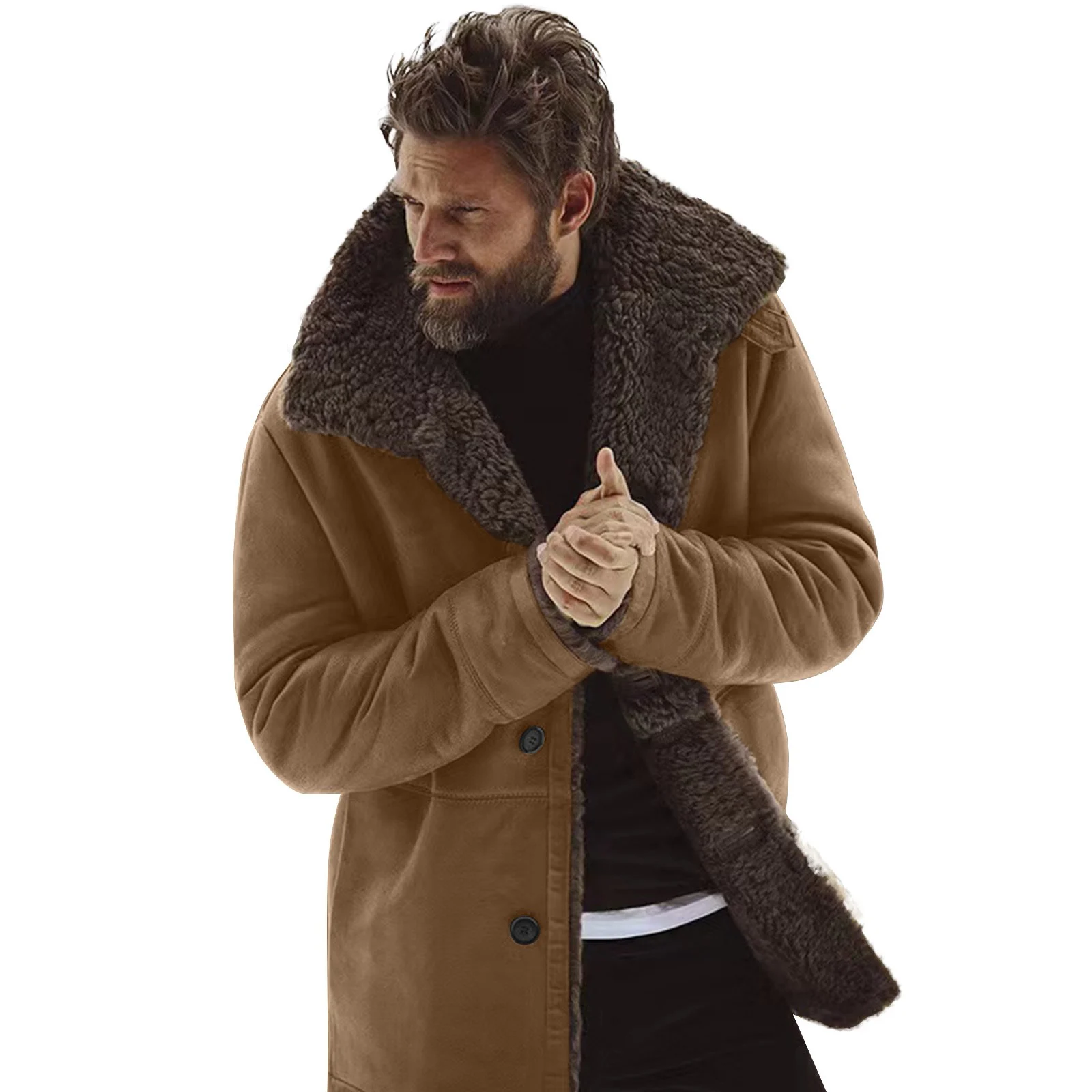 

Thick And Warm Button Coat Jacket Men'S Fashion Solid Color Single Breasted Coat Winter Outdoor Warm Coat