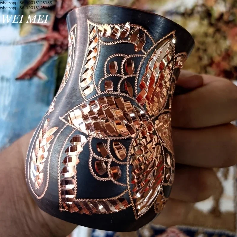 Handcrafted Vintage Pure Copper Coffee Mug,Pattern Random Juice Breakfast Cup,Sketch Unique Art Texture Gift Tea Mug Tableware