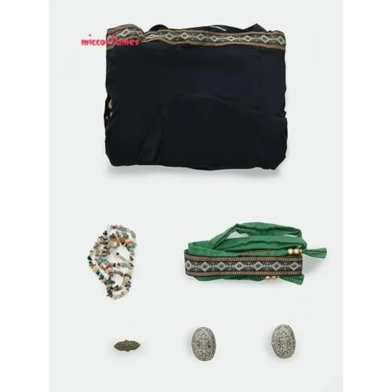 miccostumes 女性のバイキングエプロンレトロドレス中世衣装リネンブレンドオーバードレスブローチベルト付き