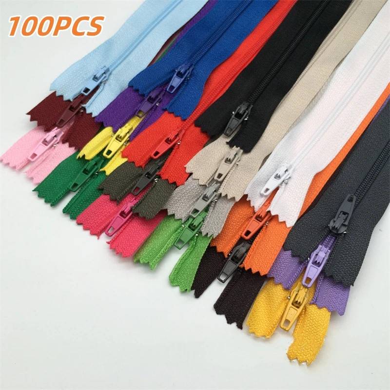 100Pcs 20/30 cm Nylon Zipper For Clothing Pocket Pants Process Closed End Color Zipper DIY Handcraft Cloth Sewing Accessories