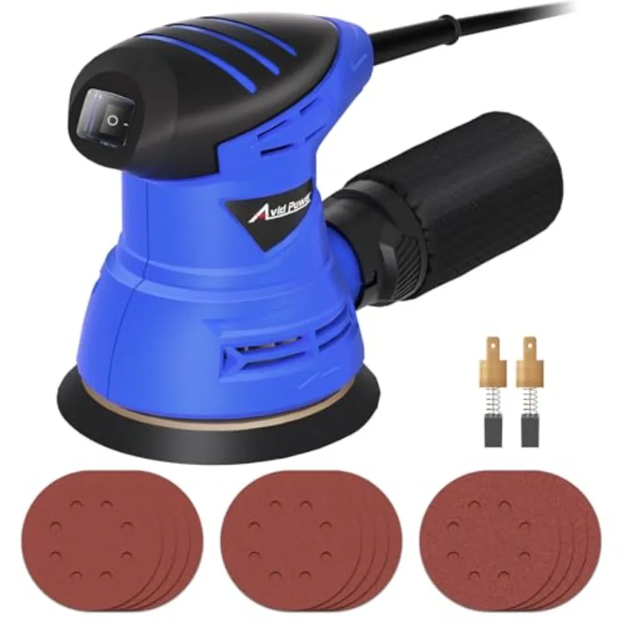 

5 Inch Orbital Sander, 12000 RPM Electric Sander Tool, Random Orbit Sander for Woodworking, 12 Pcs Sandpapers and Dust Collecti