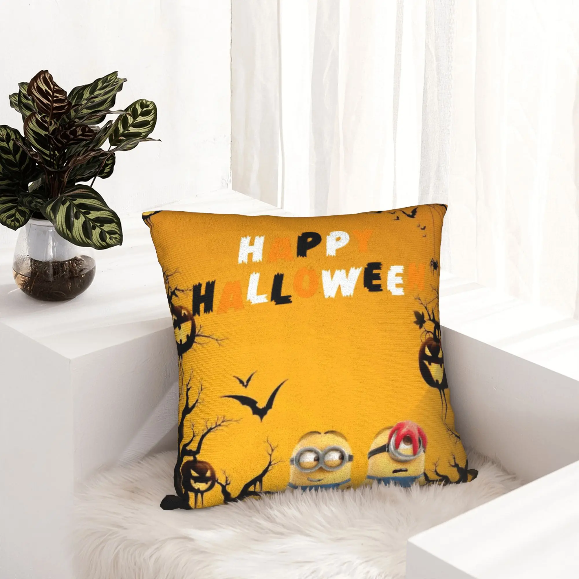 M-Minions-s Happy Halloween Pillowcase Printing Polyester Cushion Cover Decorations  Throw Pillow Case Cover Home Square 40X40cm