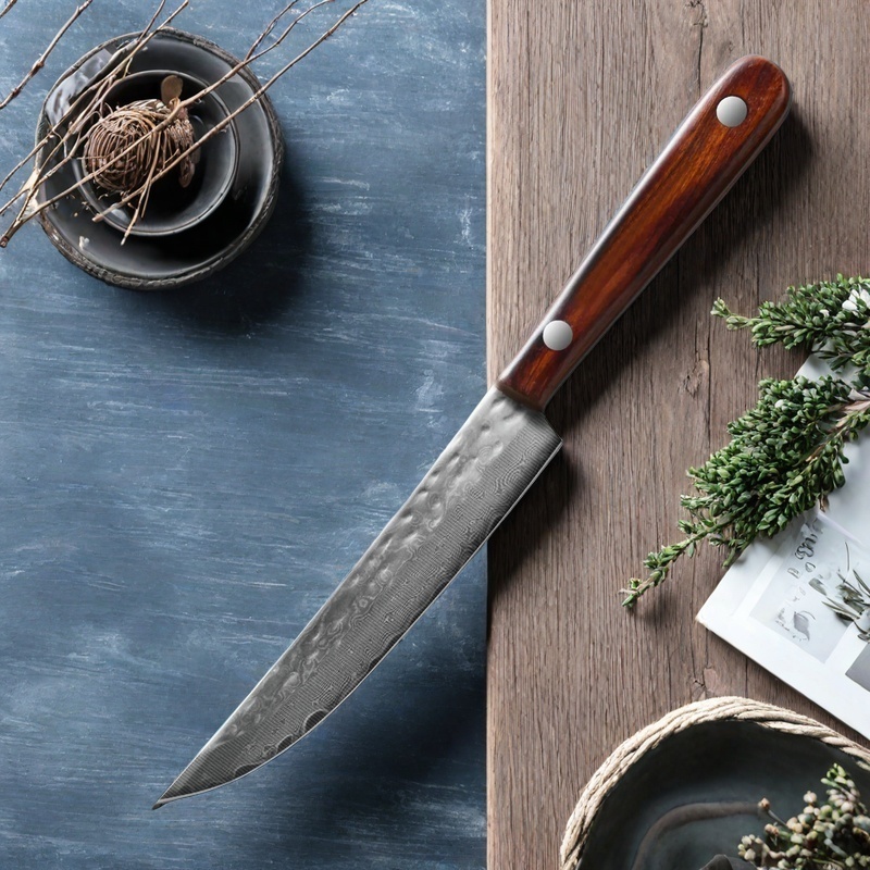  67-ply Forged Damascus Steel Steak Set Cleaver Meat Blade Sharp Peeling Fruit Knife Smooth Solid Wood Hand Handle Boning Knife 