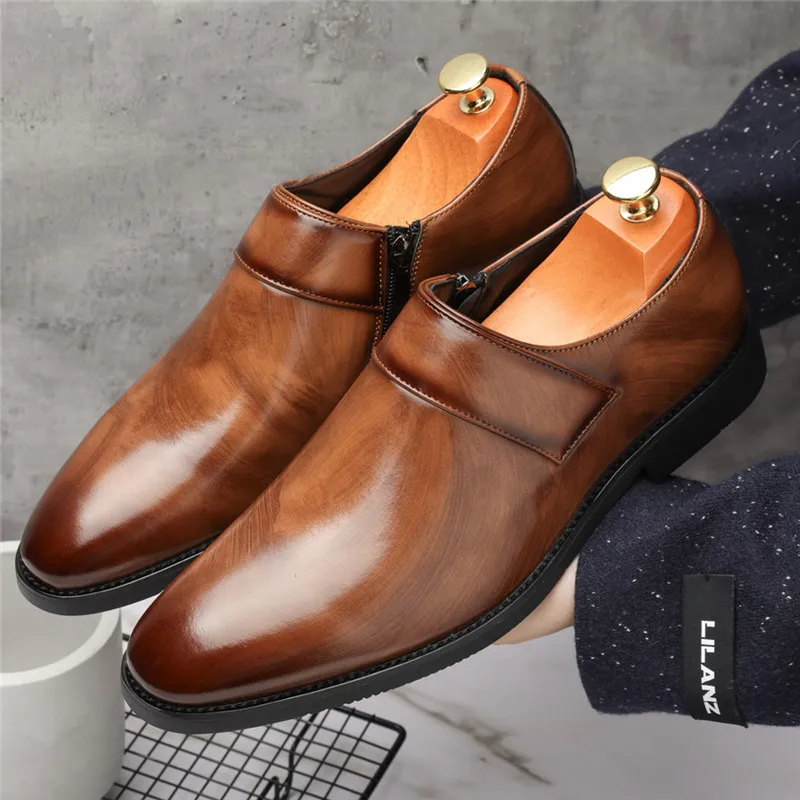 New Designer Men's Pointed Glossy Patent Leather Wedding Shoes Male Monk Strap Loafers Formal Dress Footwear