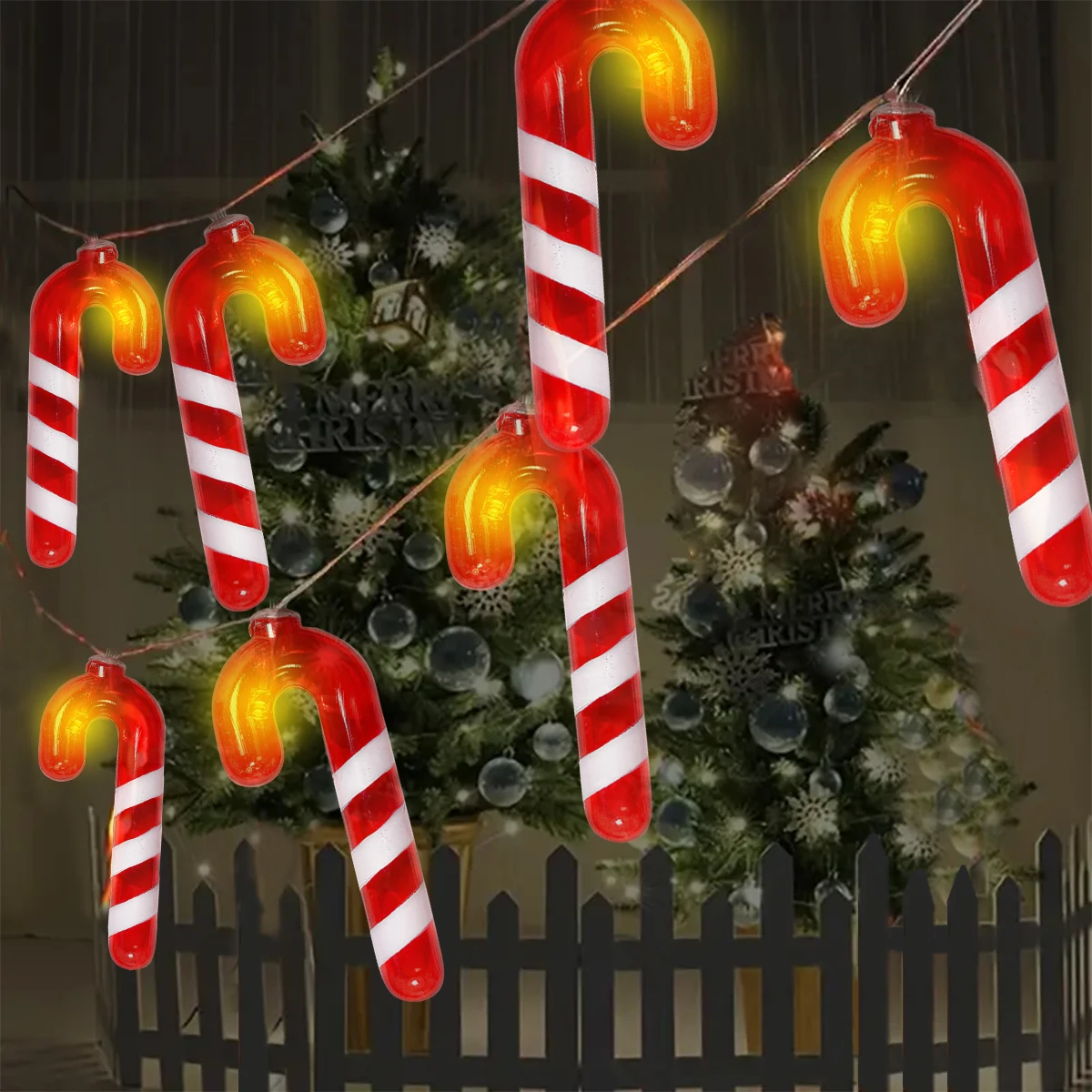 1pc 10/20/30 LED Red Walking Stick And Candy String Lights Fairy Atmosphere Hanging Lamp Battery Powered Suitable For Home Decor