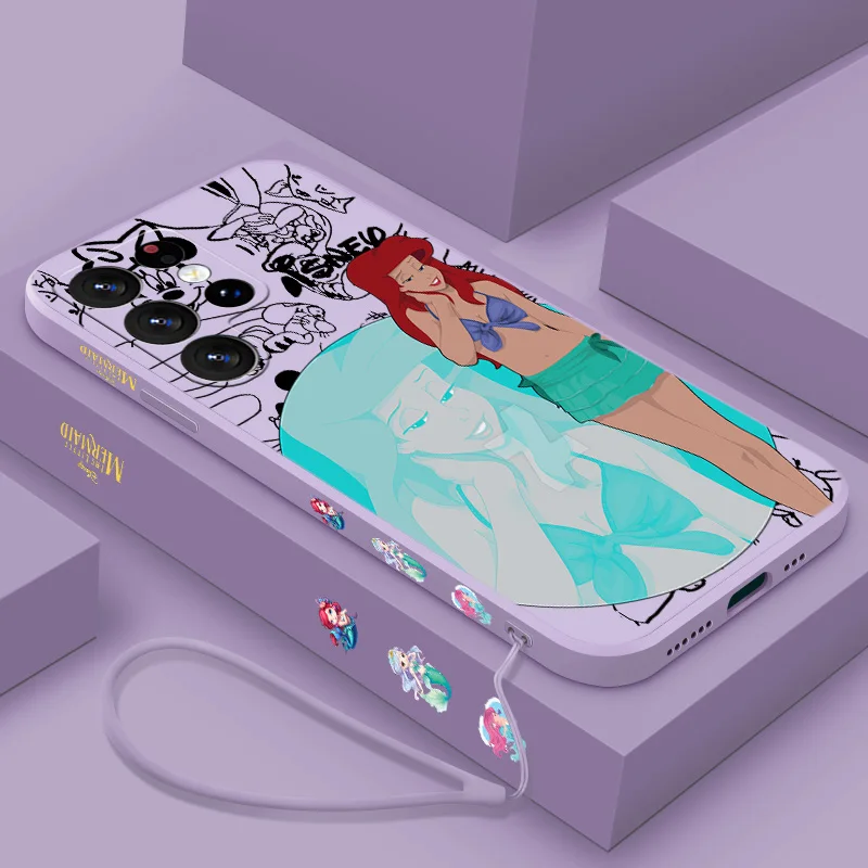 Funda de teléfono de princesa bonita de Disney para Samsung Note 8 9 10 20 M13 14 20 21 30 31S 33 51 52 62 A02S A25 Funda de cuerda izquierda líquida suave