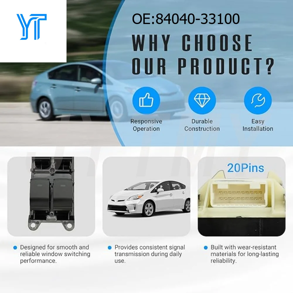 

Front Driver Side Master Power Door Window Switch Compatible for Toyota Prius 2010 - 2015 Sienna 84040-33100 Car Accessories