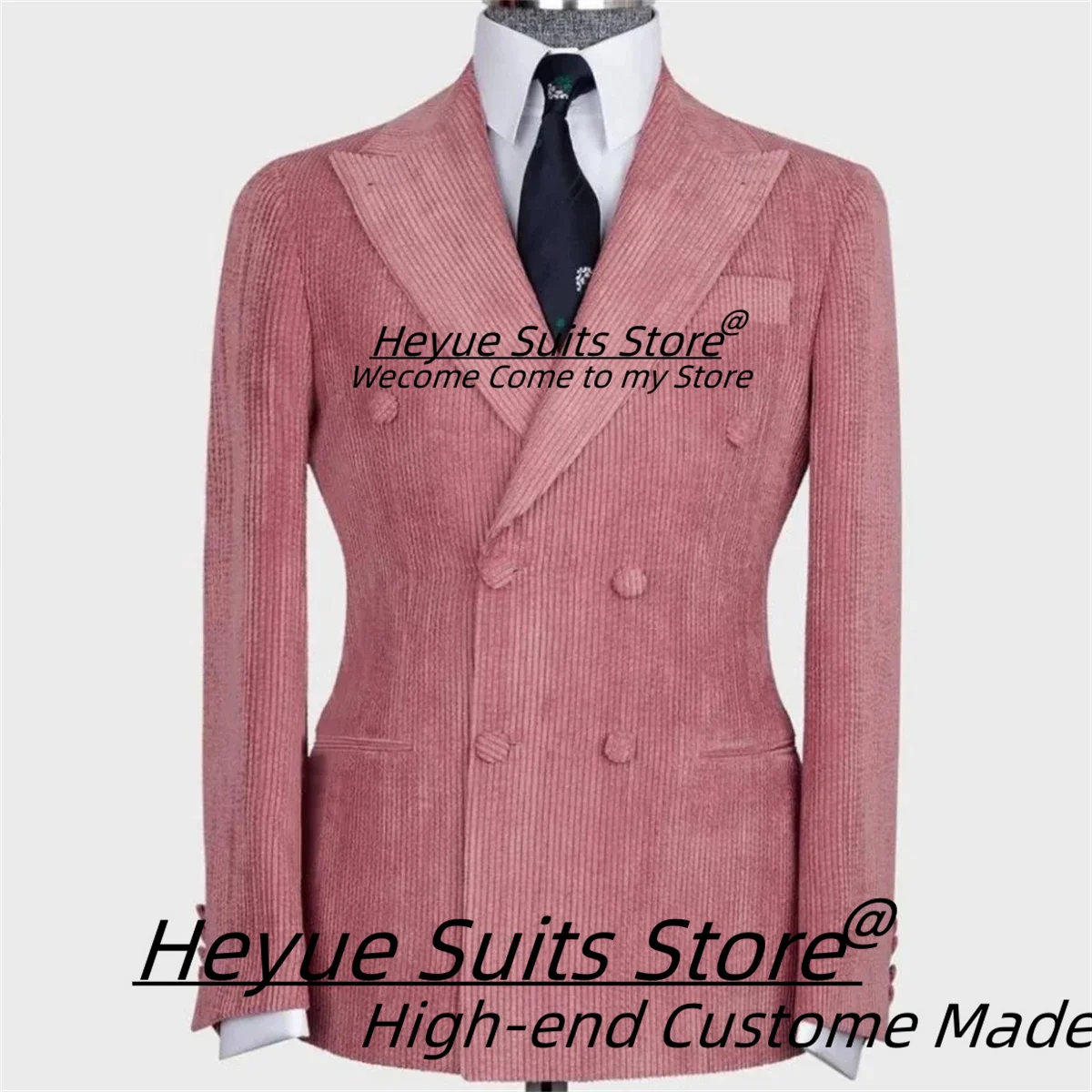 Costume Élégant en Velours Côtelé Rose pour Homme, Coupe Cintrée, Double Boutonnage, Smokings Formels de Marié, Ensemble de 2 Pièces, Blazer d'Affaires