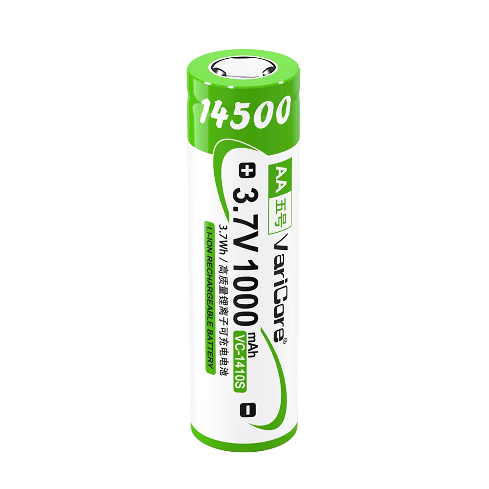 3.7V 14500 1000mAh AA 3.7V Li-ion Rechargeable Battery for Flashlight, Toys,Remote Control
