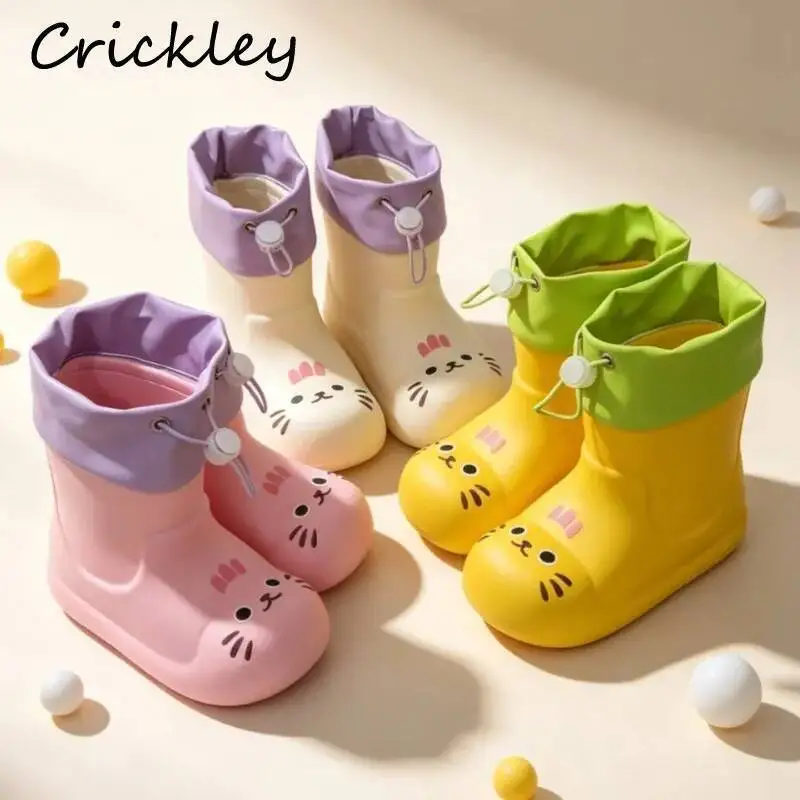 

Cute Cat Kids Rain Boots Cartoon EVA Elastic Band Boys Girls Rainboots Waterproof Anti-Slip Soft Children Water Shoes