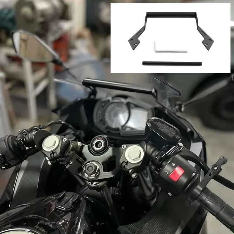 Motorcycle Windshield Mount Cross Bar Phone GPS Dash Cam Bracket For Kawasaki Ninja400 2018‑2023 Ninja250 2018‑2023 Black