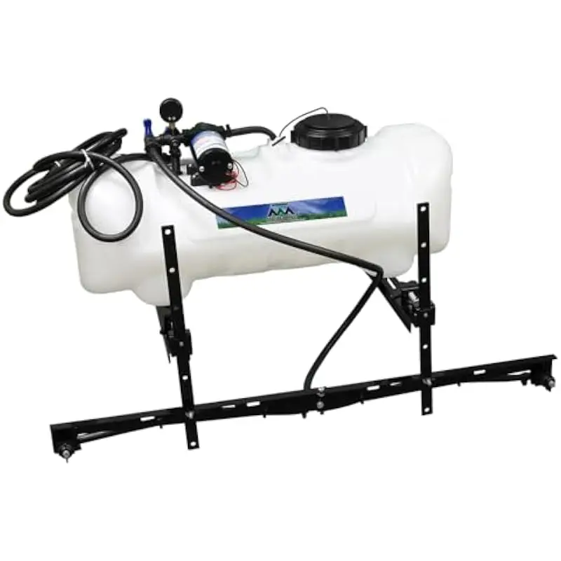 15-Gallon All-Steel ATV-Mounted Broadcast Sprayer with 7-Foot Uniform Swath Coverage • 2.2 GPM Everflo 12V Diaphragm Pump • Adju