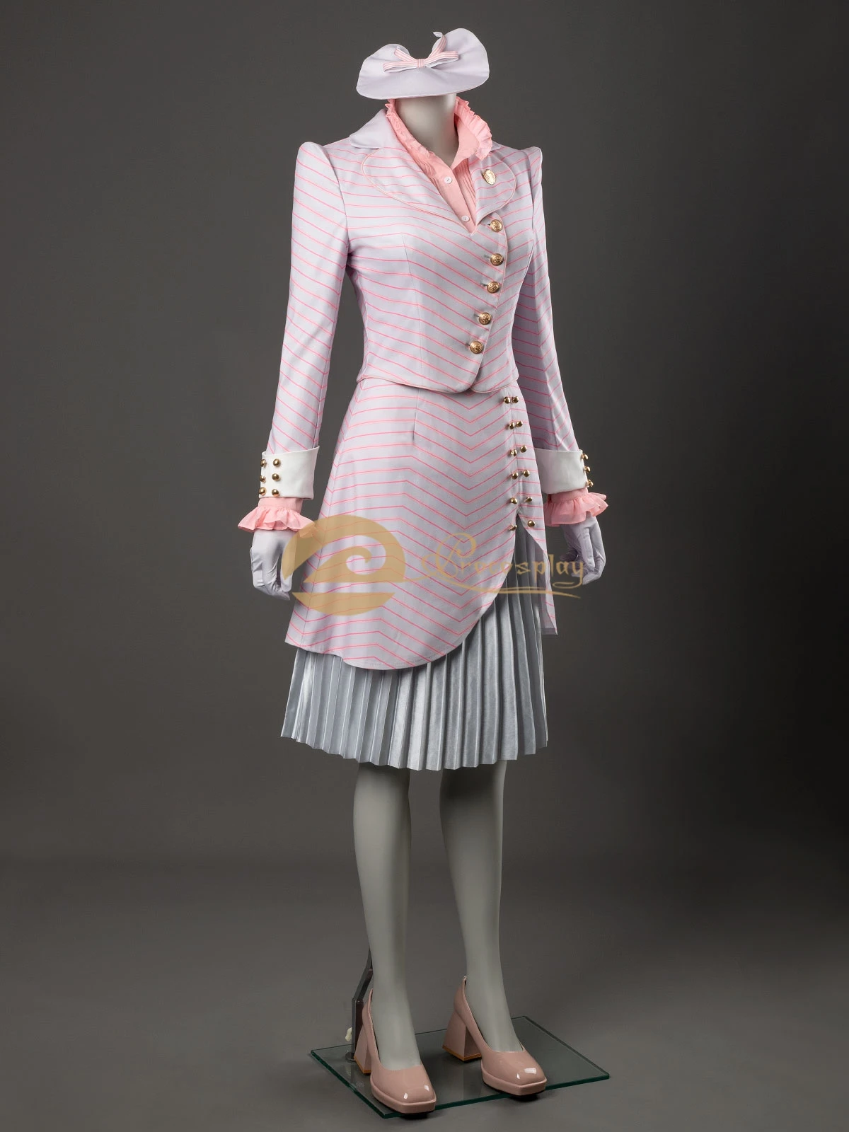 Glinda Cosplay Costume Pink Striped Skirt Top Suit Glinda Cos Outfit for Women Halloween