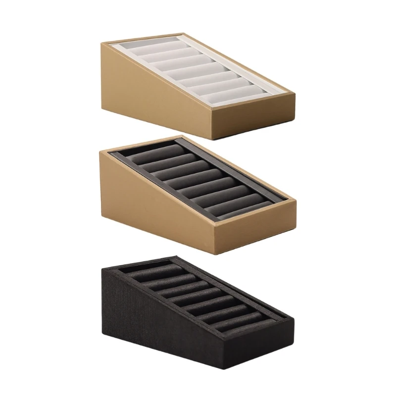 Sturdy PU Leather Jewelry Display Tray Sturdy PU Leather Jewelry Holder 7 Slots Stand for Rings Earrings and Bracelets