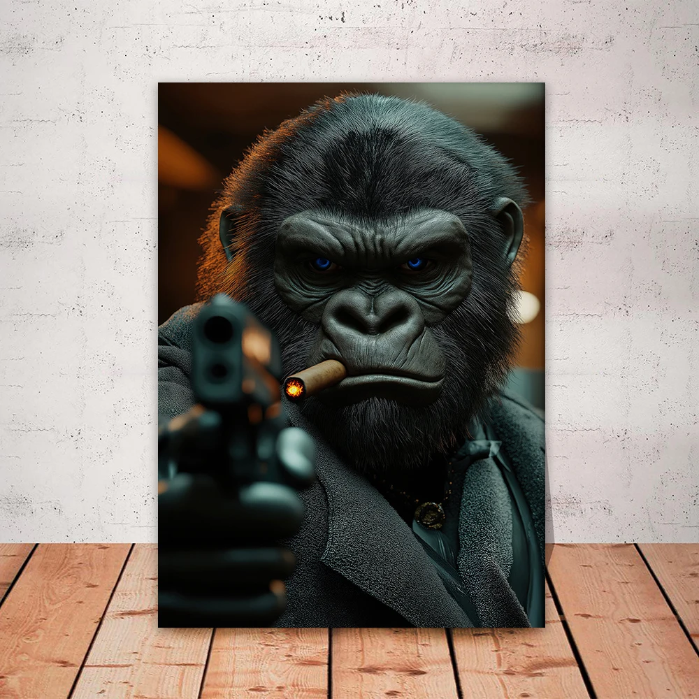 Modernes Tier-Gorilla-Poster, Gorilla-Gangster raucht eine Zigarre, Wandkunst, Leinwandgemälde, modische Bilder, Drucke, Heimdekoration