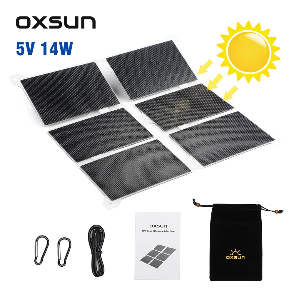 1pcs OXSUN 5V14W Sunpower Folding Solar Panel 150*110 Dual USB Output Portable Waterproof Foldable Energy Power Camping Set