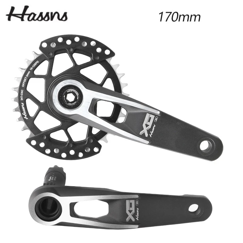 

HASSNS 170mm XC Bike crankset Direct Mounting MTB single speed crankset monoplate 32 34 teeth chainring protector Crank