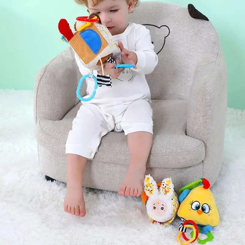 Baby Activity Cube Sensory Toys Stroller Hanging Toys Soft Plush Rattles Crib Mobiles Educational Toys for Babies 0-12 Months