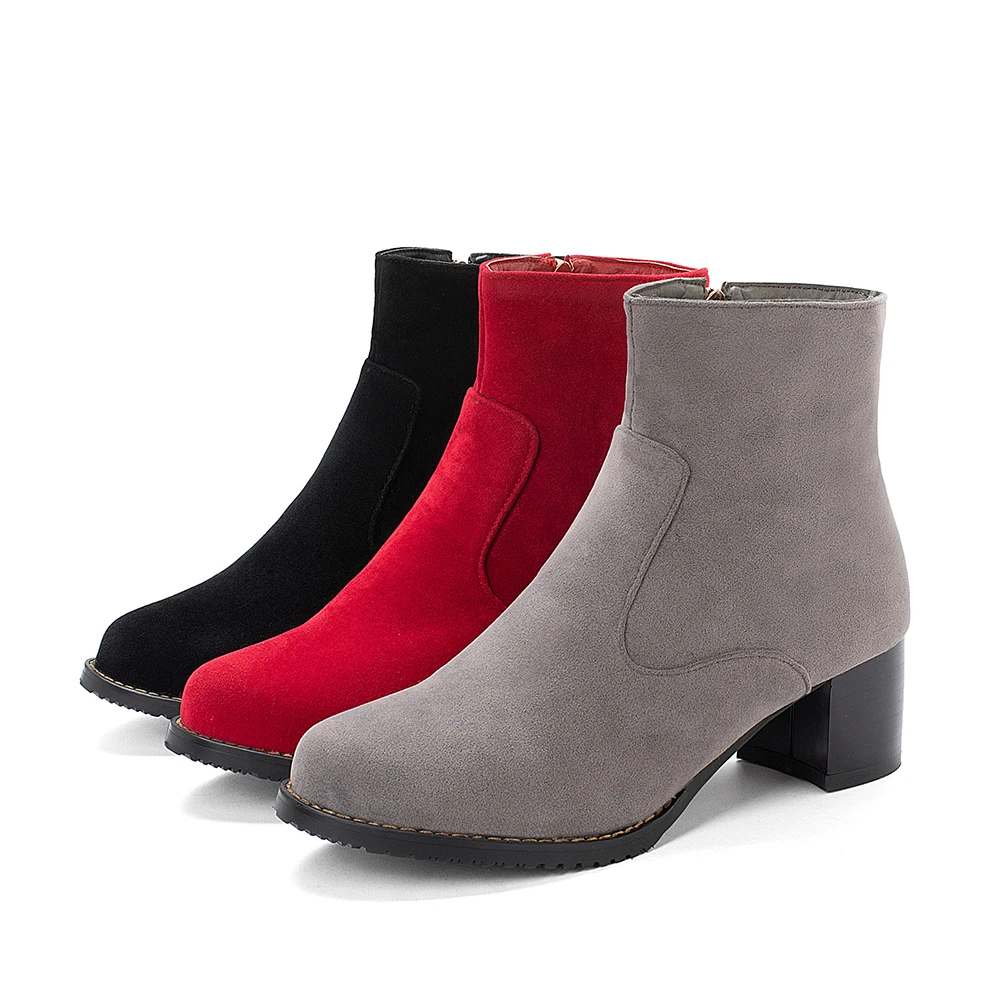 Brand New Elegant Red Gray Women Ankle Riding Boots Sexy 2inch Chunky Heels Lady Shoes Plus Small Big Size 12 31 43 45 49 52