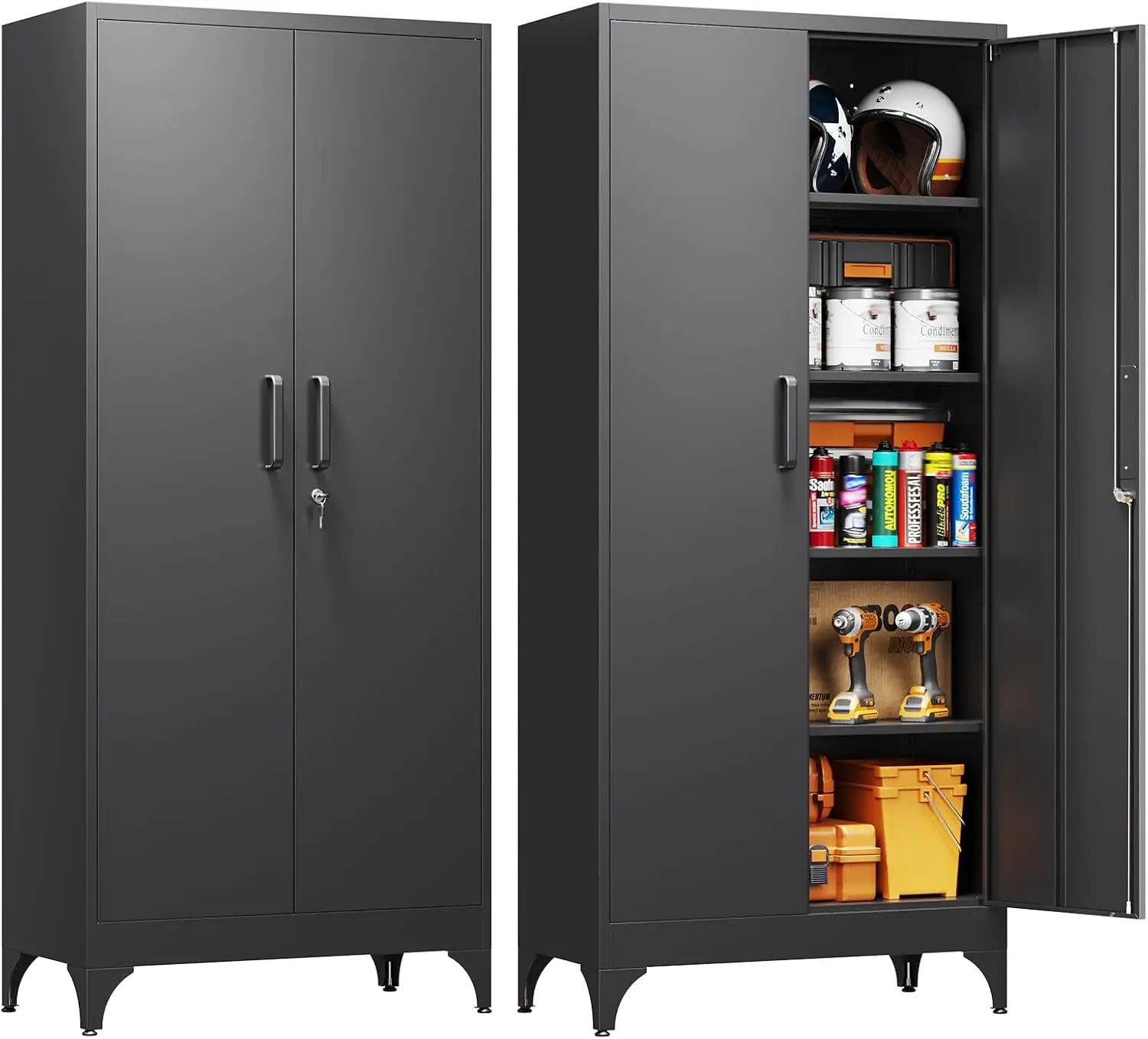 Metal Garage Storage Cabinet with 2 Doors and 4 Adjustable Shelves - 71