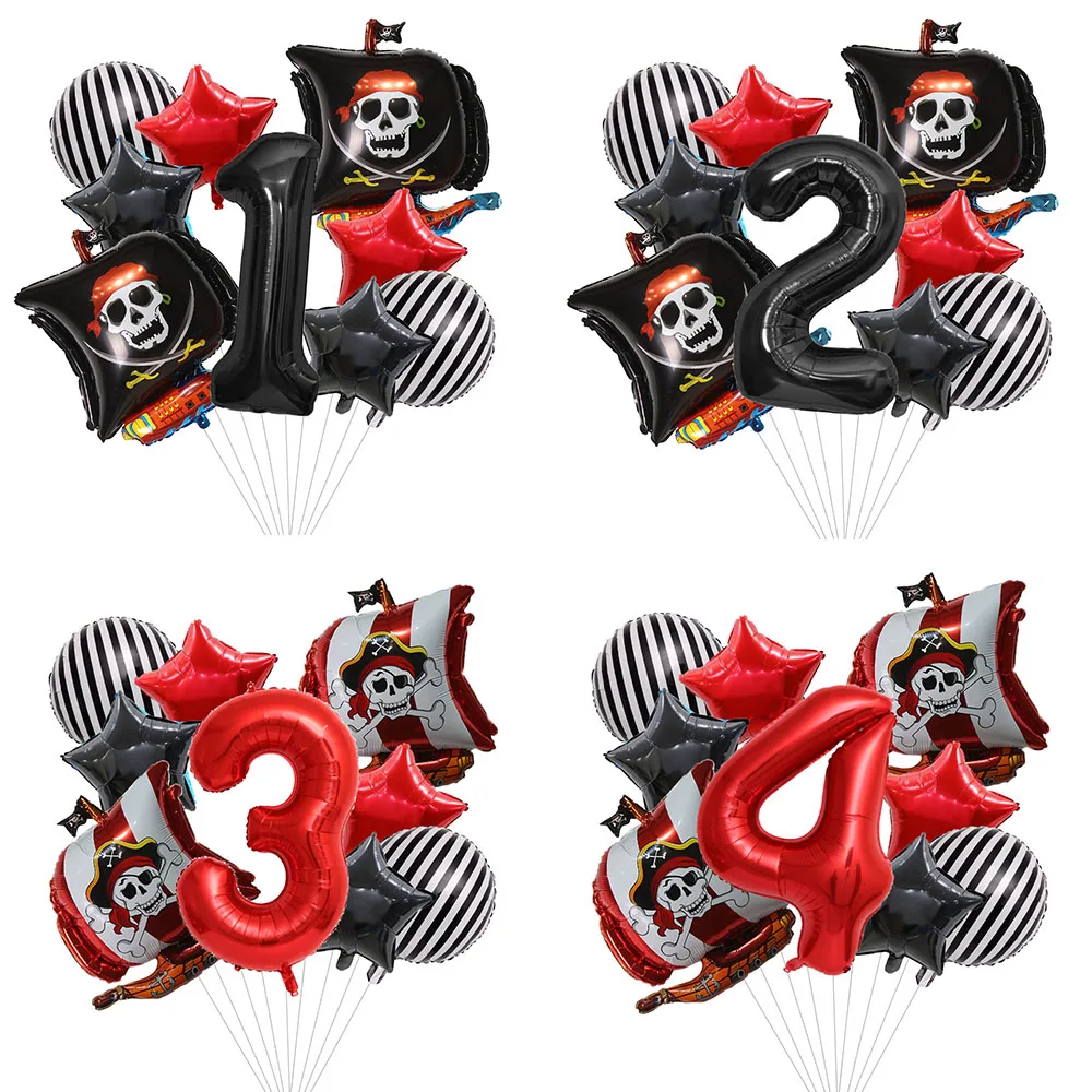 

9pcs Cartoon Pirate Balloons Set 32inch Number Balloon Boy Birthday Party Decoration Baby Shower Pirate Theme Halloween Balloon