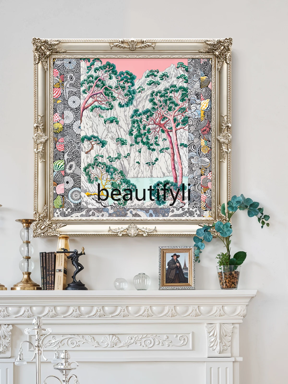 

Mural entrance oil painting landscape tree square decorative painting corridor light luxury painting