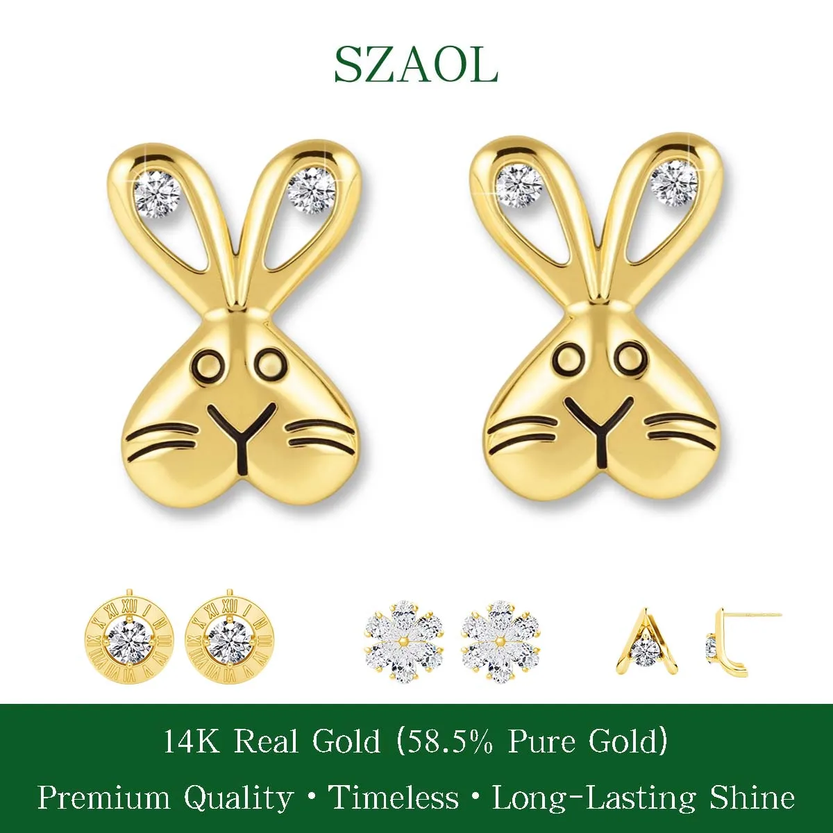 

100% 14k Gold Snowflake Stud Earrings Cute Rabbit Moissanite Ear Stud GRA High-quality Jewelry For Daughter's Birthday Present