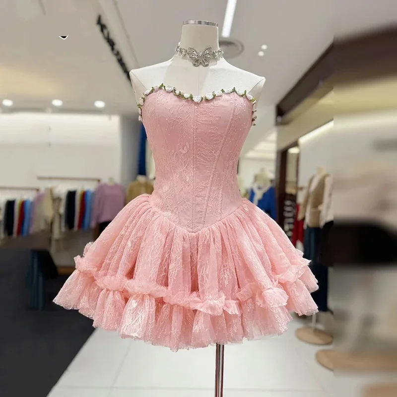 

Вечернее платье Sweety с цветочной вышивкой, без бретелек, длиной до колена, в стиле принцессы, для дня рождения, выпускного вечера, больших размеров, Vestido De Novia