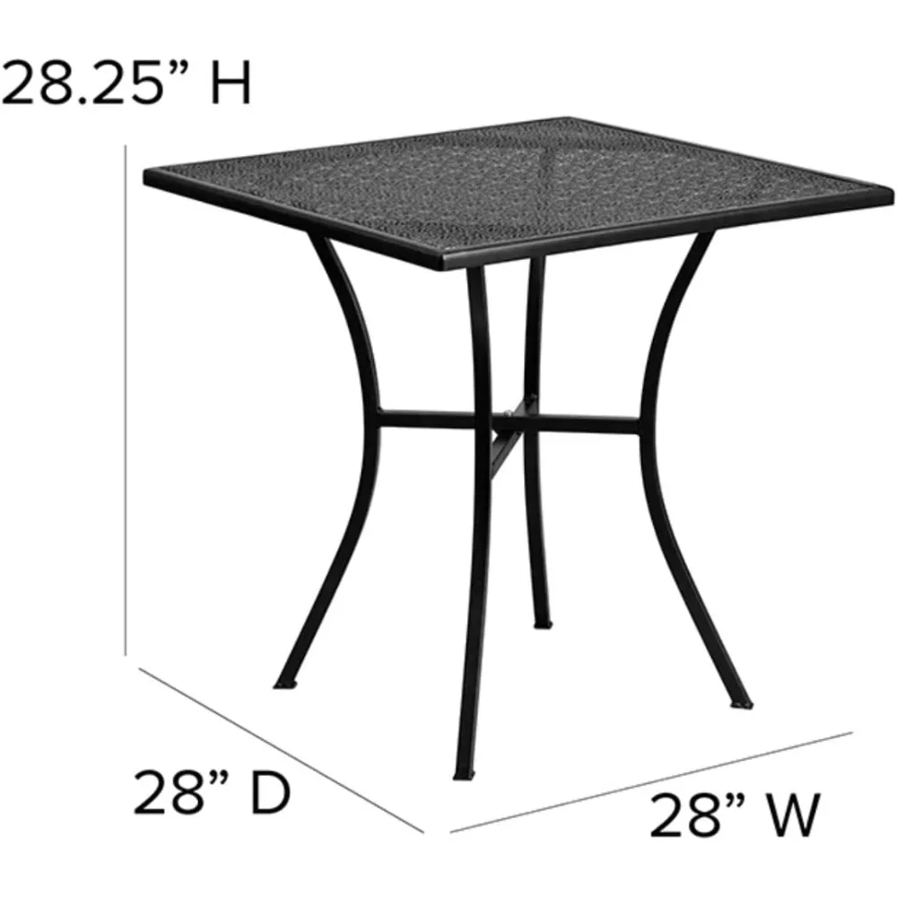 Acier intérieur et extérieur noir, table carrée, qualité commerciale, 28 po