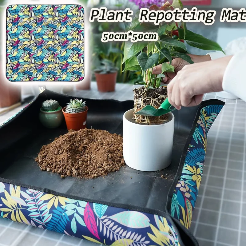 

Складной коврик для пересадки 50 см * 50 см, водонепроницаемый садовый коврик, лоток для горшков для комнатных растений, лоток для пересадки