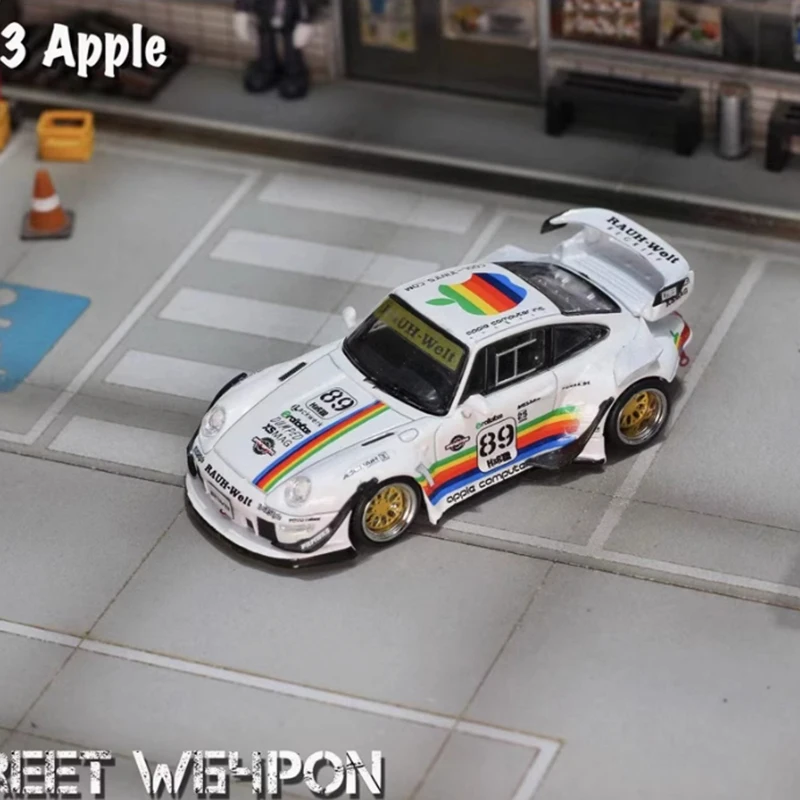 1:64 RWB 993 Apple painted 89# wide-body modified alloy full door car model