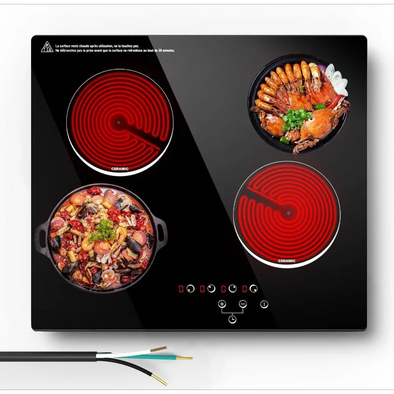 24 Inch Electric Cooktop,4-Burner Built-In Ceramic Stove Top with Child Lock for Family Kitchen, 6000W High Power, 9 Heating Lev