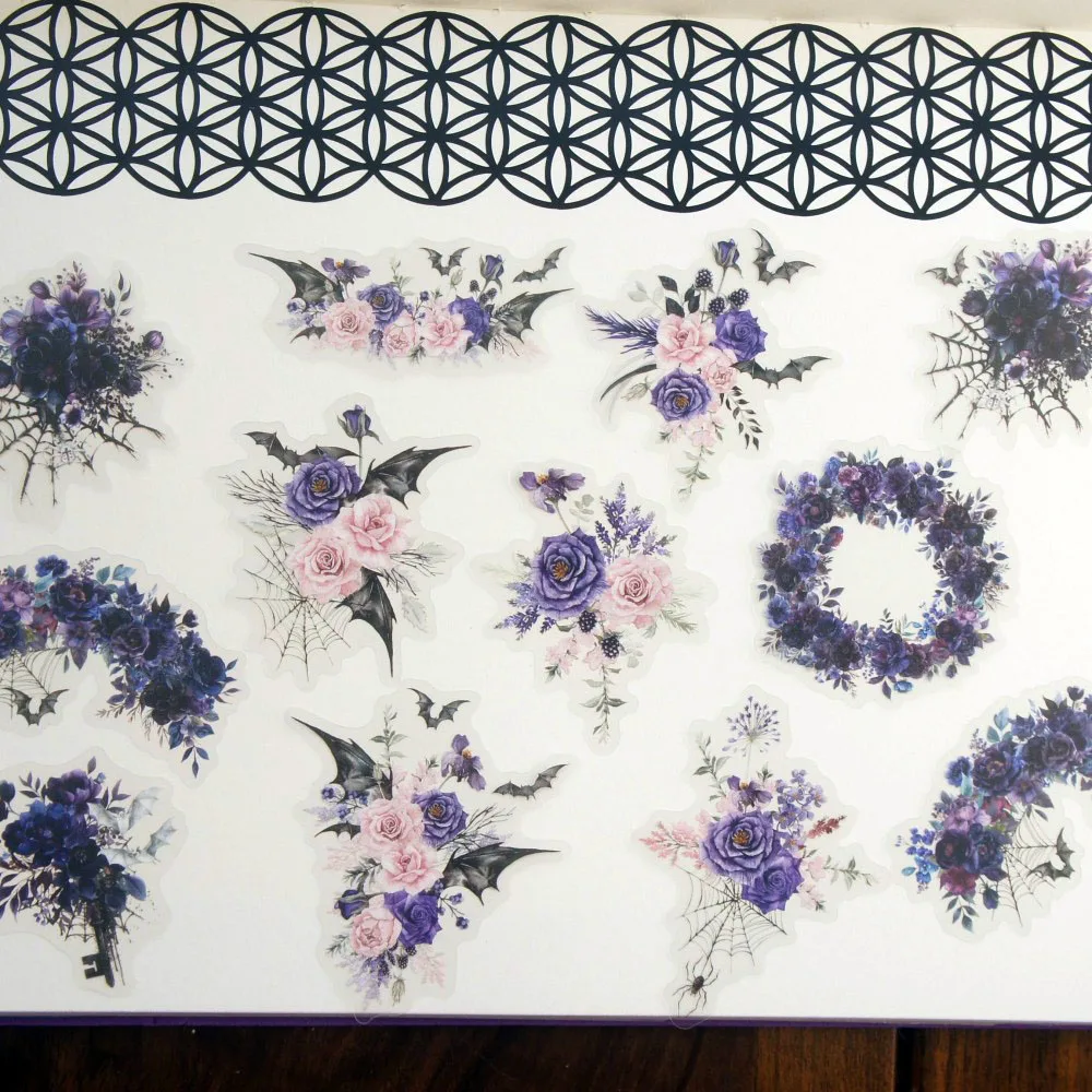 18pcs Halloween Flower Bones Style PVC Sticker Scrapbooking DIY Gift Label Decoration Tag