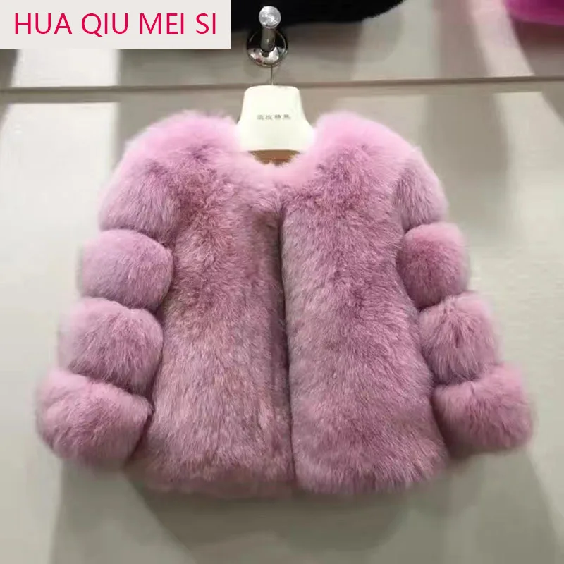 New luxury children's Real fox fur coat full leather coat with striped sleeves high-quality Kids real fur jacket Natural fox fur
