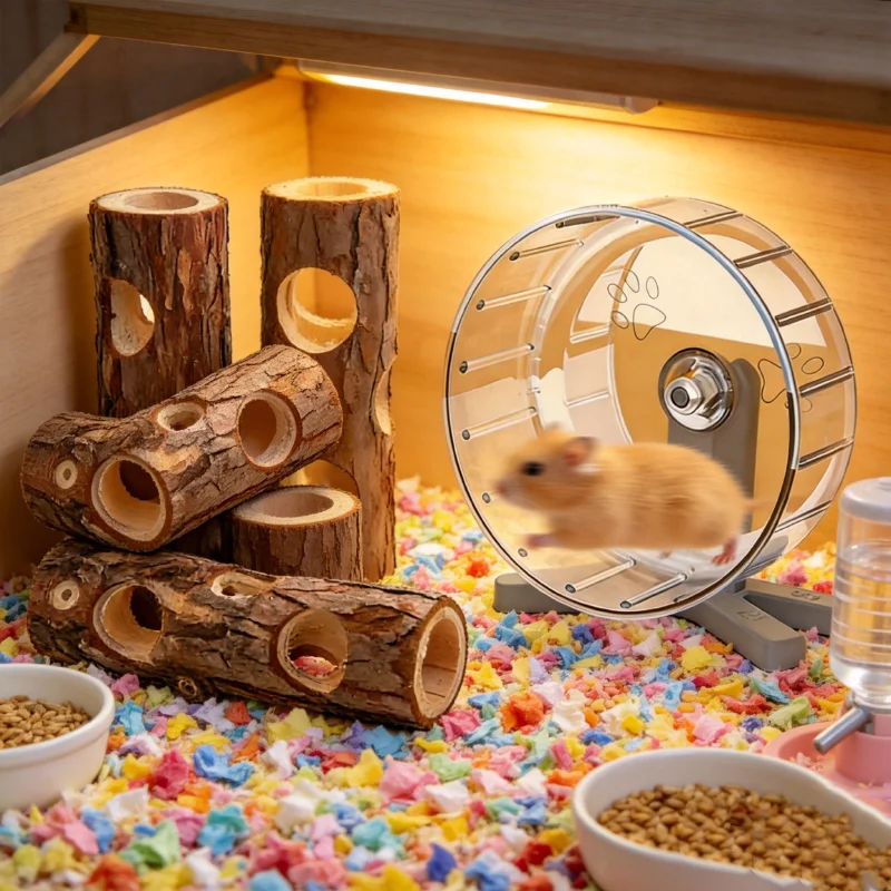 Wooden Hamster Tree Hollow Toy Fir Stump Hideout Burrow Tunnel Cage Decor Chew Grinding Toy for Small Pet Syrian Hamster view 3