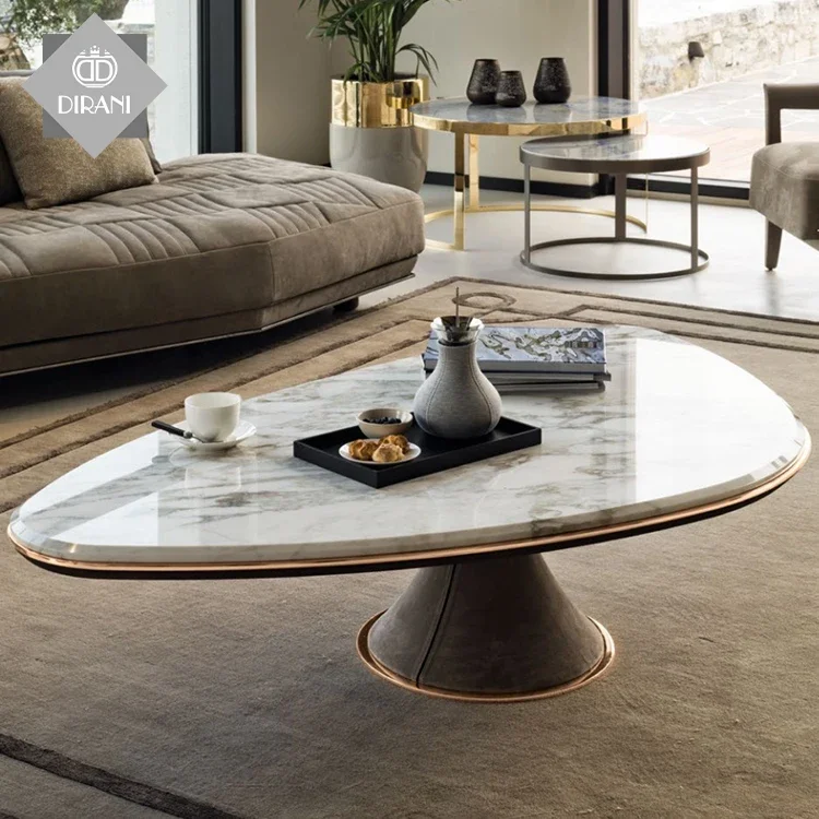 Luxury Leaf Shape Coffee Table Sets Living Room Stainless Steel Furniture Marble Glass Coffee Side Tea Table