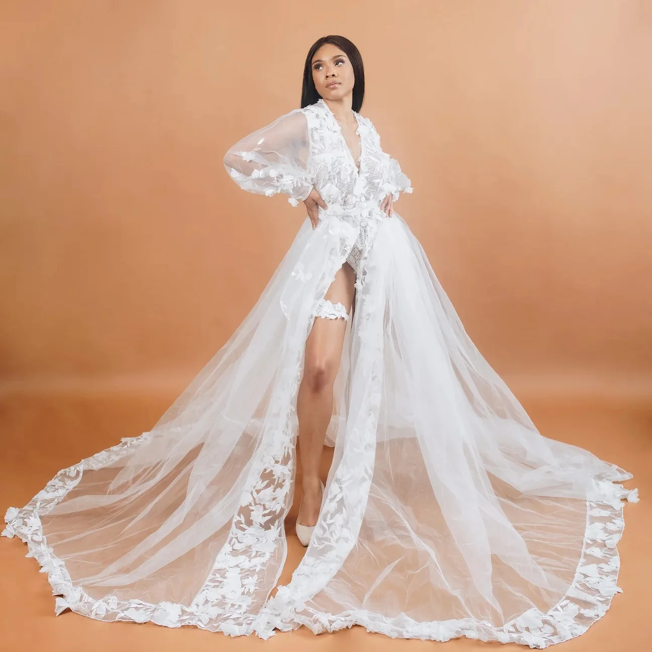 

Sheer Tulle Bridal Dress Sexy Lace Appliques Maternity Prom Dresses for Pregnancy Sleepwear Customized Long Sleeve Nightwear